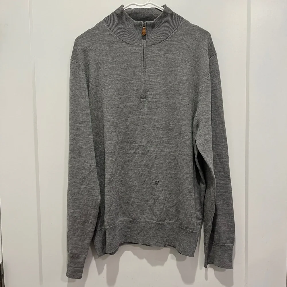 Brooks Brothers Saxon Wool Quarter Zip Sweater Men Large Gray 100% Wool Pullover